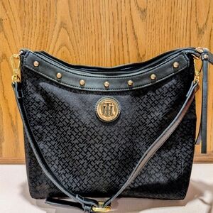 Tommy Hilfiger Black and Gold Shoulder Bag